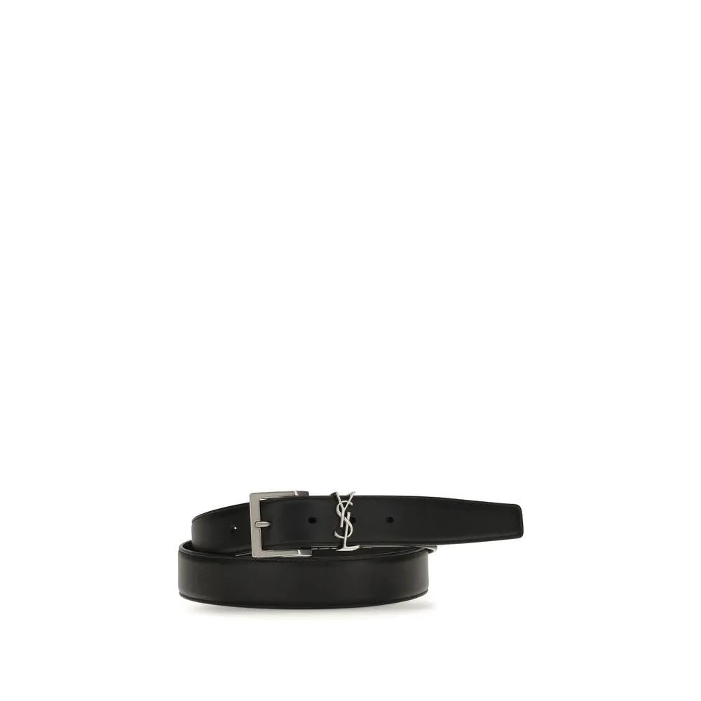 Saint Laurent Saint Laurent Black Calf Leather Bos Taurus Regular Belt