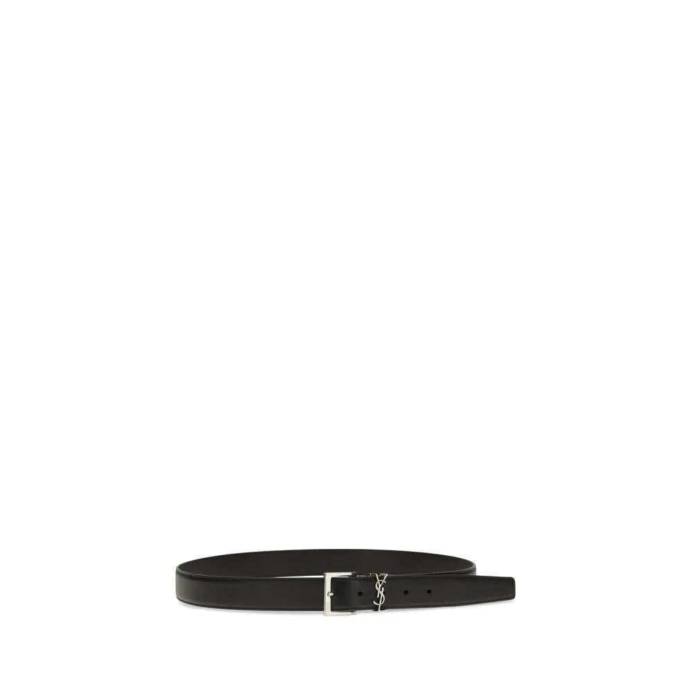 Saint Laurent Saint Laurent Black Calf Leather Bos Taurus Regular Belt