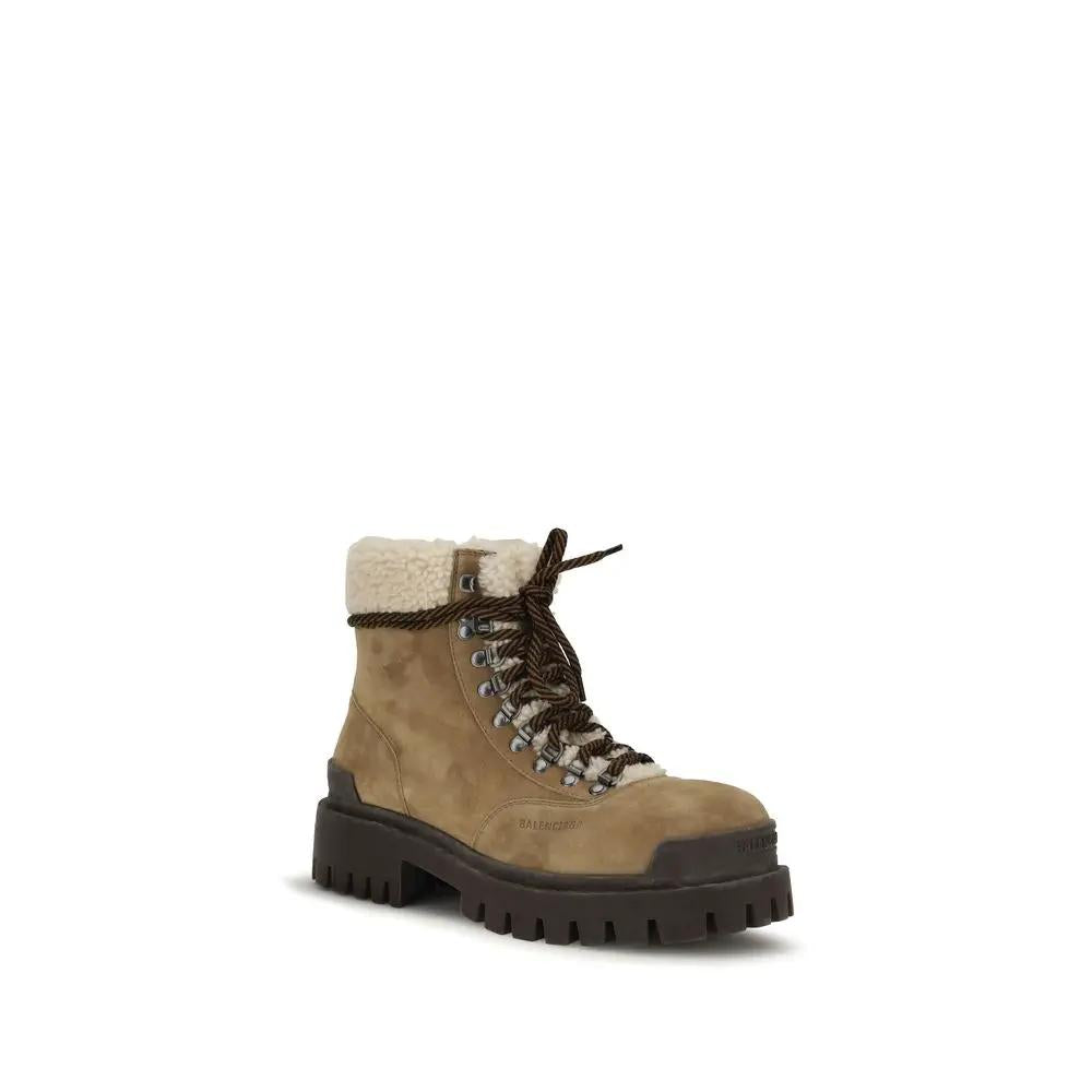 Bottines à lacets en cuir suédé beige Balenciaga