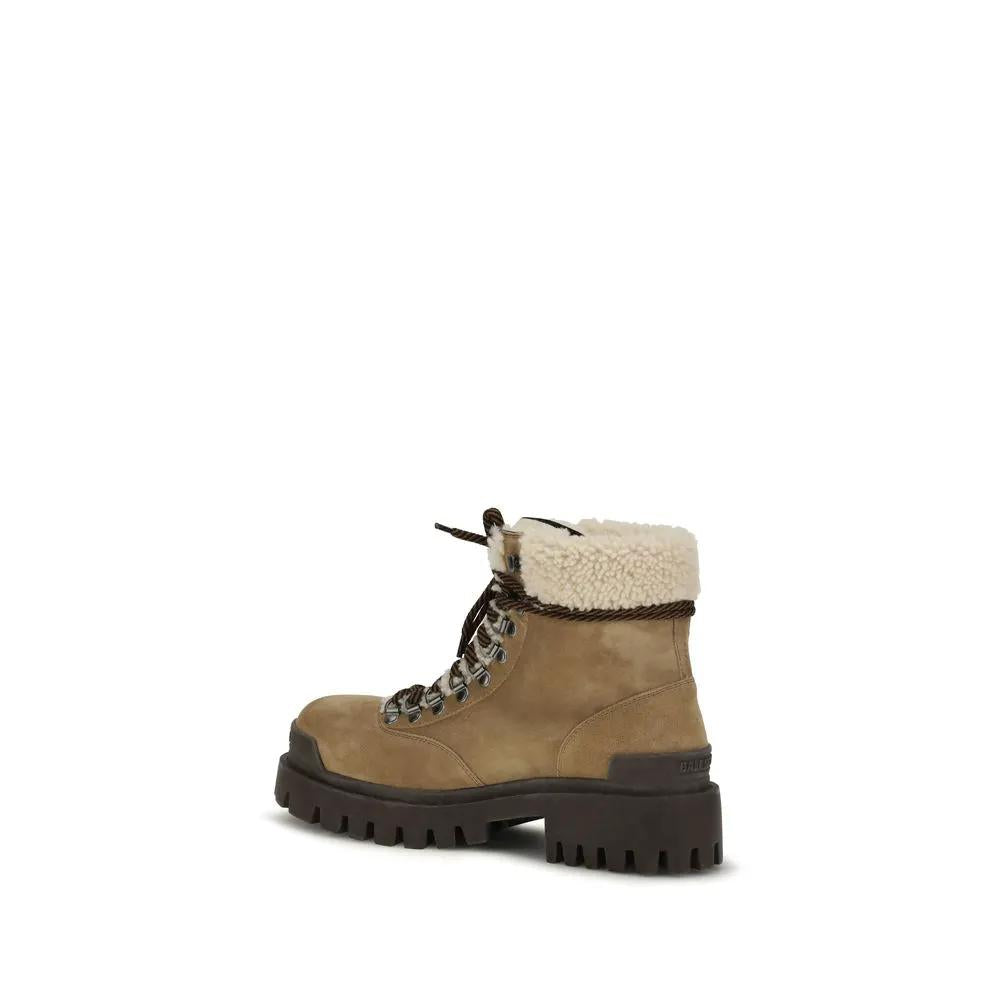 Bottines à lacets en cuir suédé beige Balenciaga