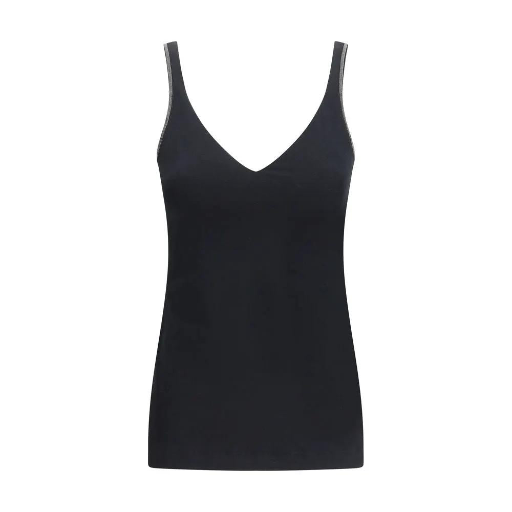 Brunello Cucinelli Brunello Cucinelli Black Cotton Sleeveles T-Shirt