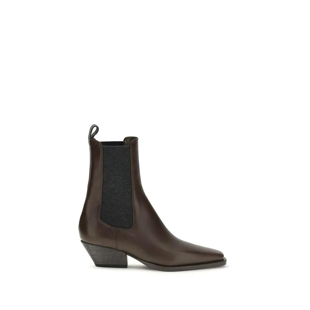 Brunello Cucinelli Brunello Cucinelli Brown Calf Leather Bos Taurus Ankle Boots