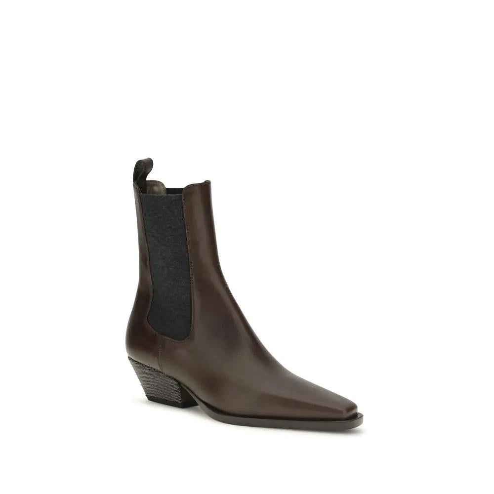 Brunello Cucinelli Brunello Cucinelli Brown Calf Leather Bos Taurus Ankle Boots