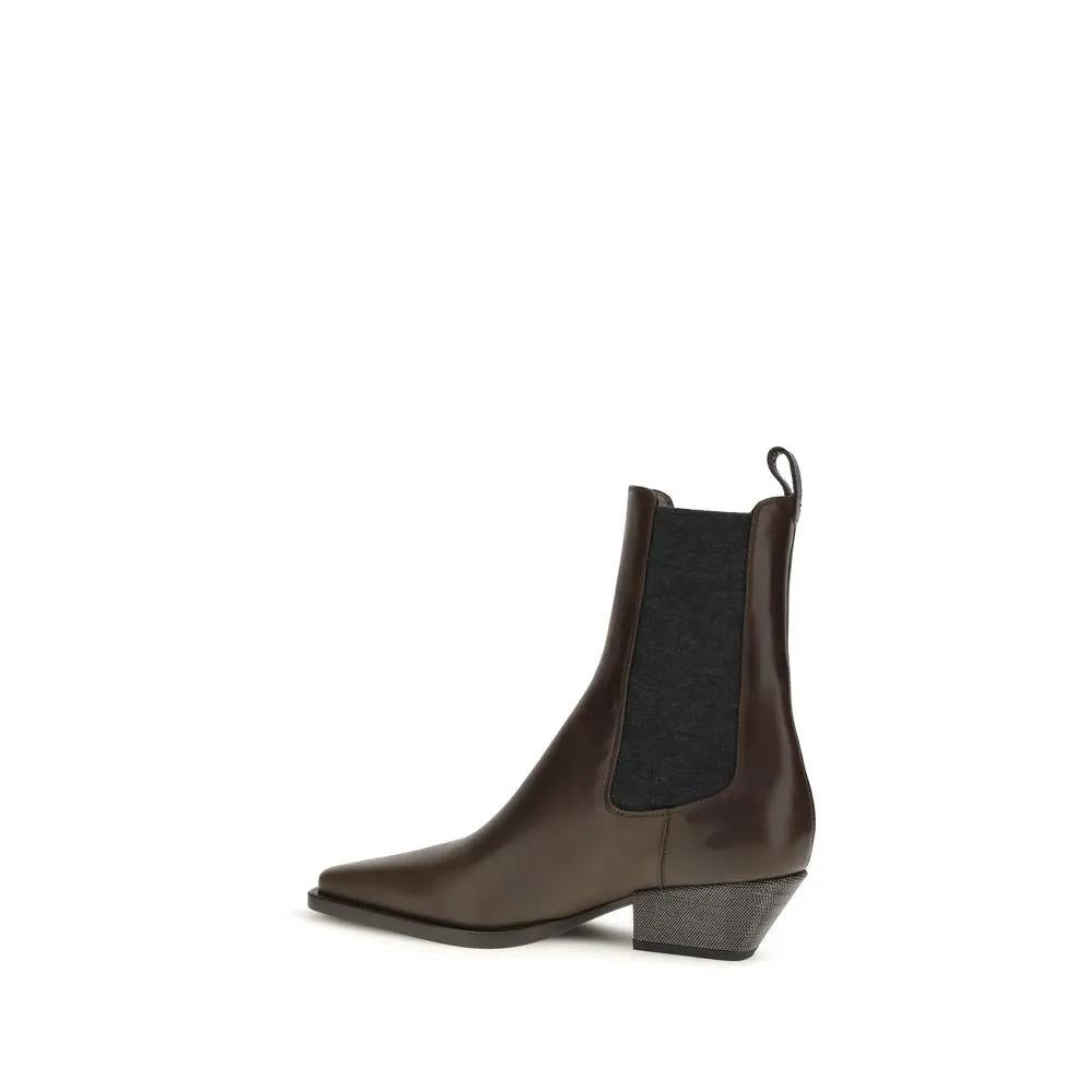 Brunello Cucinelli Brunello Cucinelli Brown Calf Leather Bos Taurus Ankle Boots