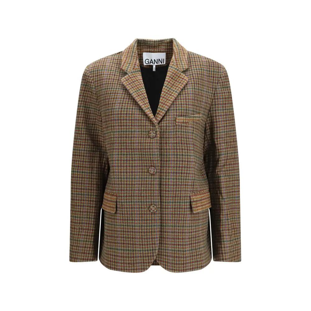 Ganni Ganni Brown Recycled Wool Blazer