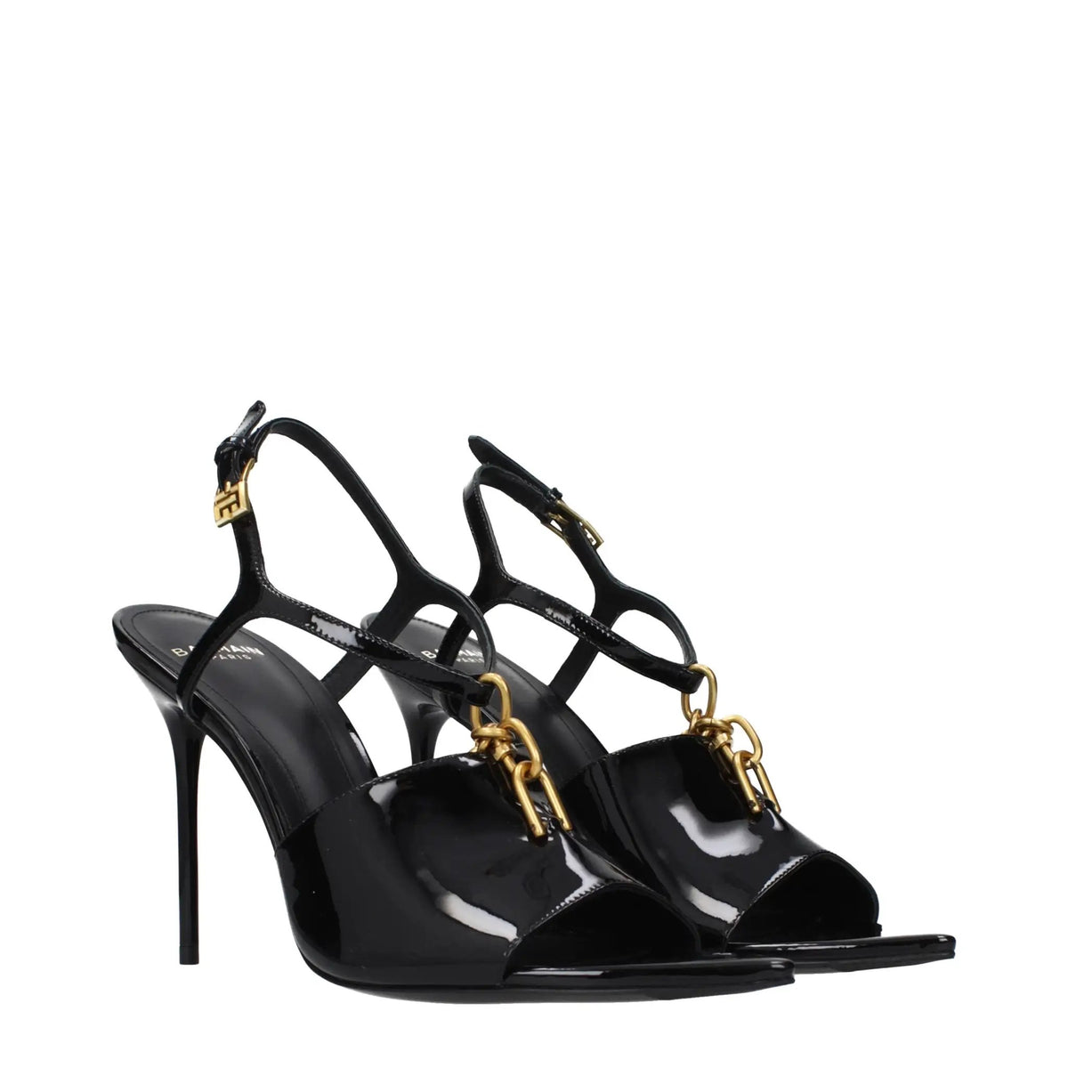 Balmain Balmain Black Leather Stiletto Heel Sandals