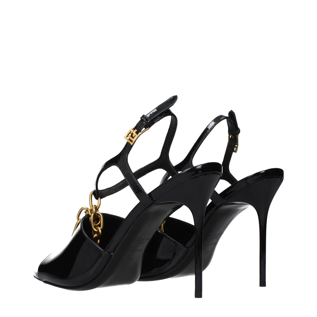 Balmain Balmain Black Leather Stiletto Heel Sandals
