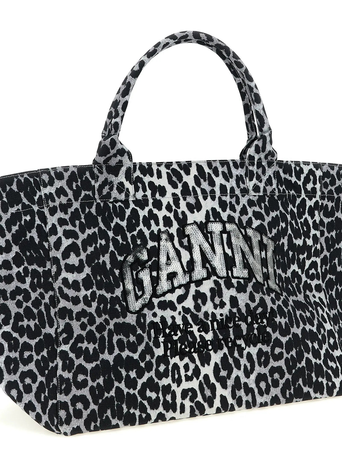 Ganni Ganni Gray Recycled Cotton Tote Bag