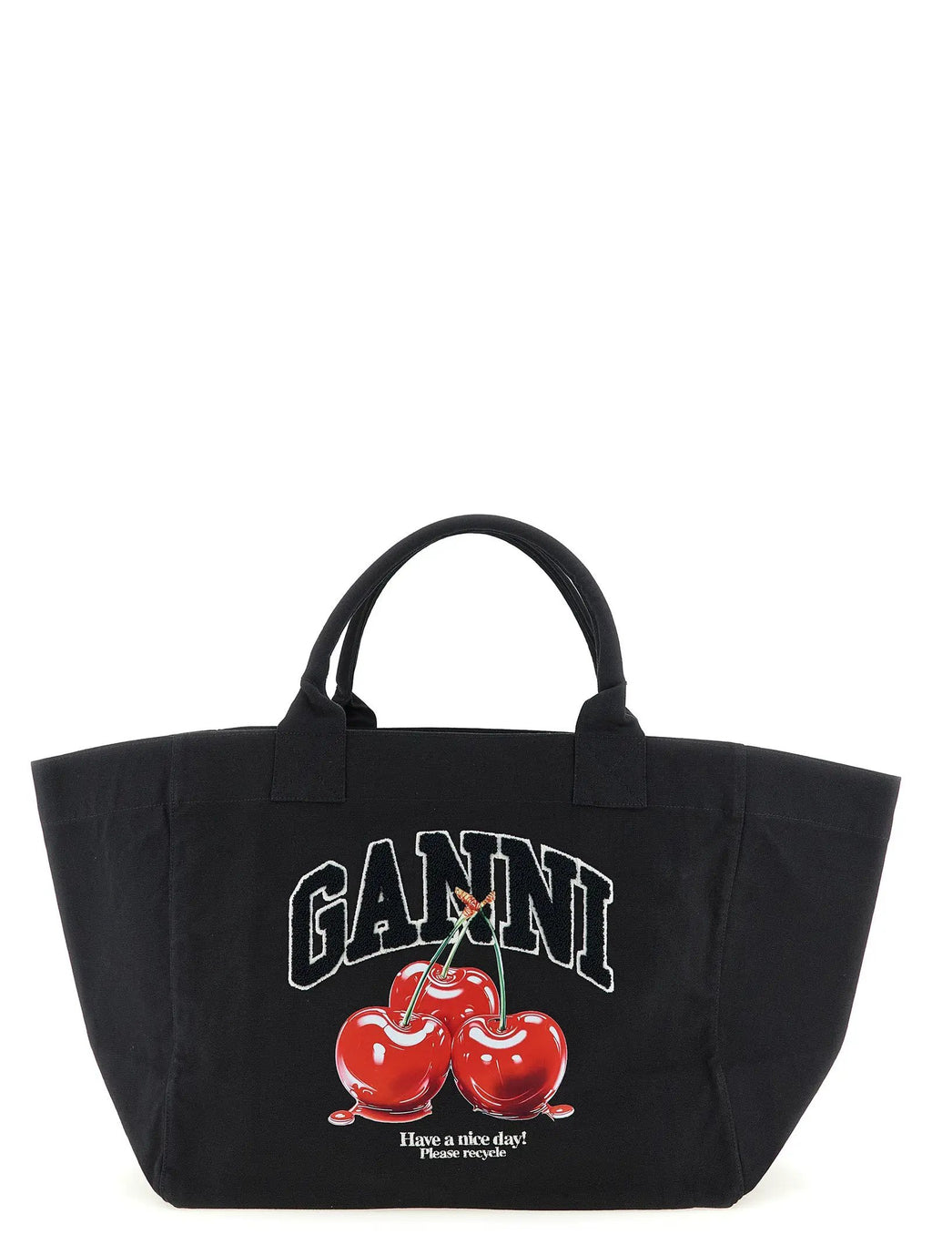 Ganni Ganni Black Recycled Cotton Tote Bag