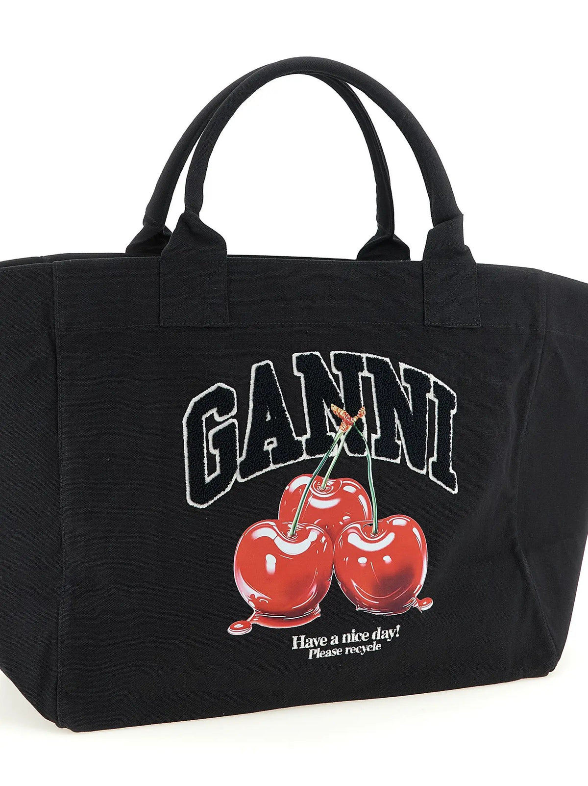 Ganni Ganni Black Recycled Cotton Tote Bag