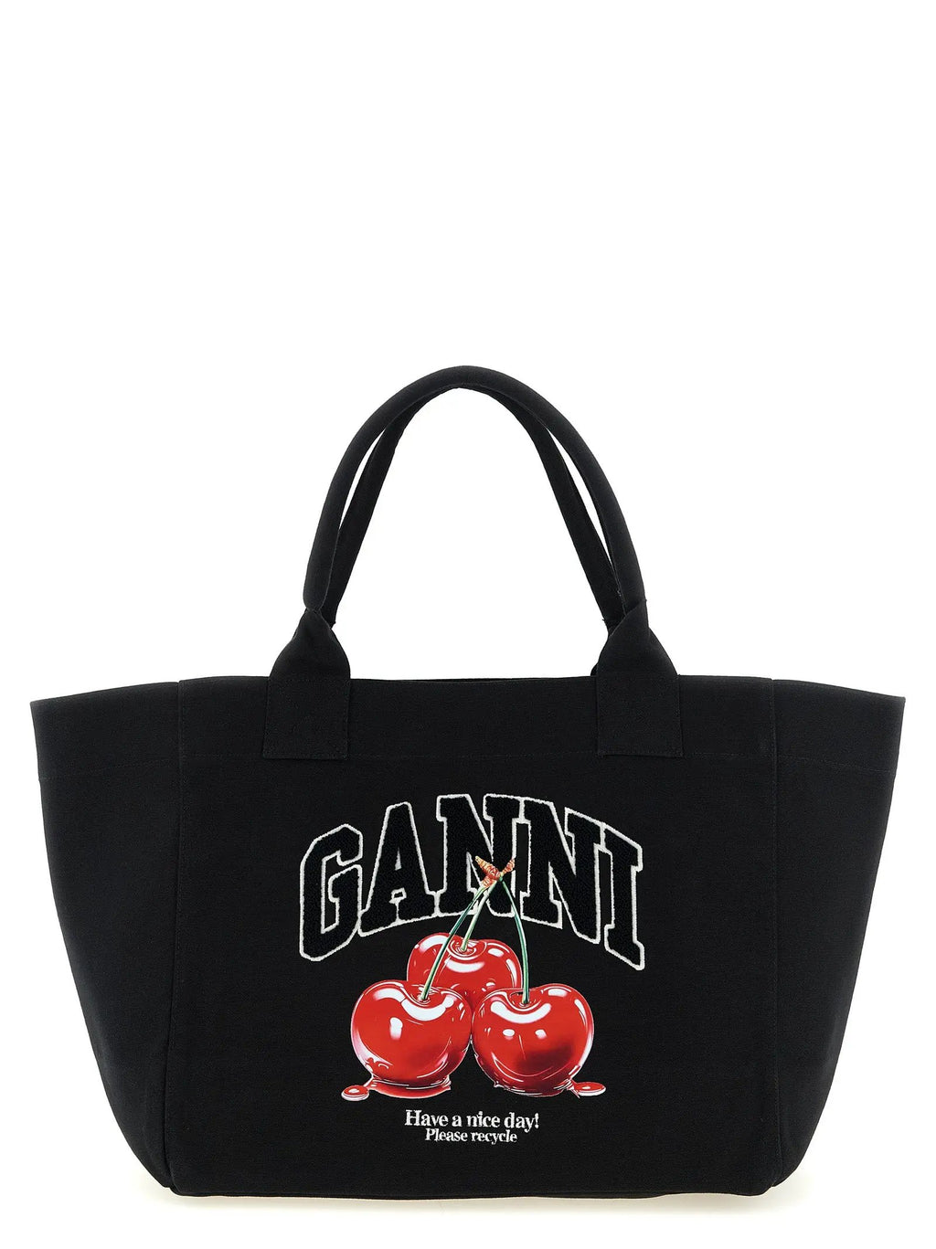Ganni Ganni Black Recycled Cotton Tote Bag