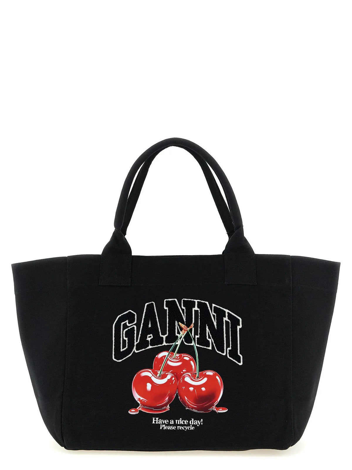 Ganni Ganni Black Recycled Cotton Tote Bag