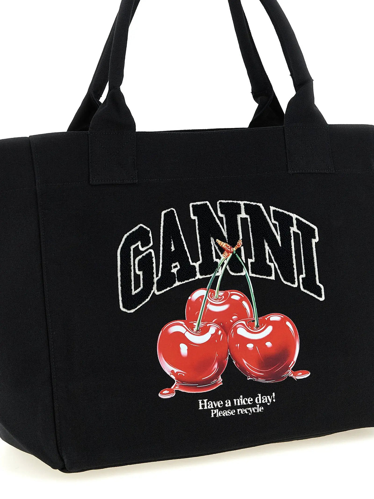 Ganni Ganni Black Recycled Cotton Tote Bag
