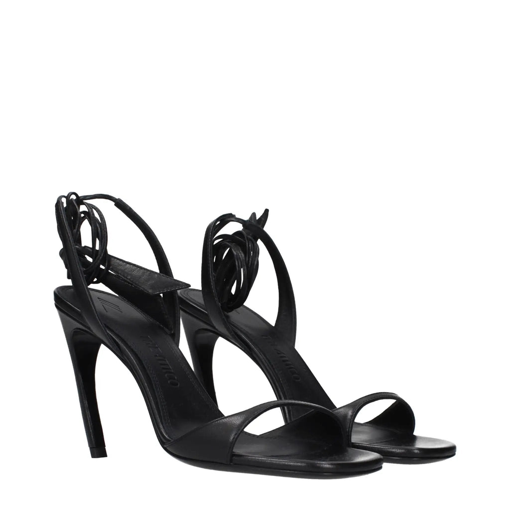 The Attico Black Leather Stiletto Heel Sandals