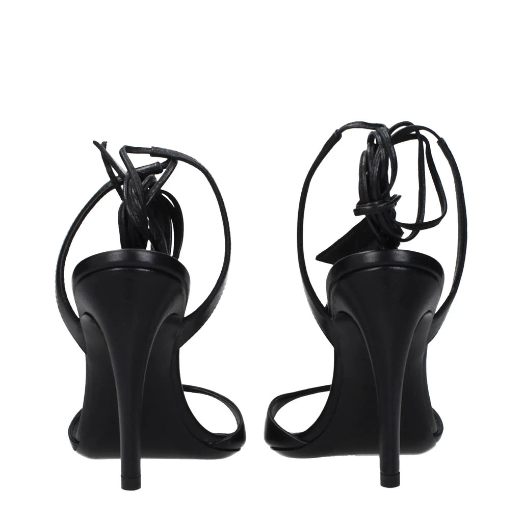 The Attico Black Leather Stiletto Heel Sandals