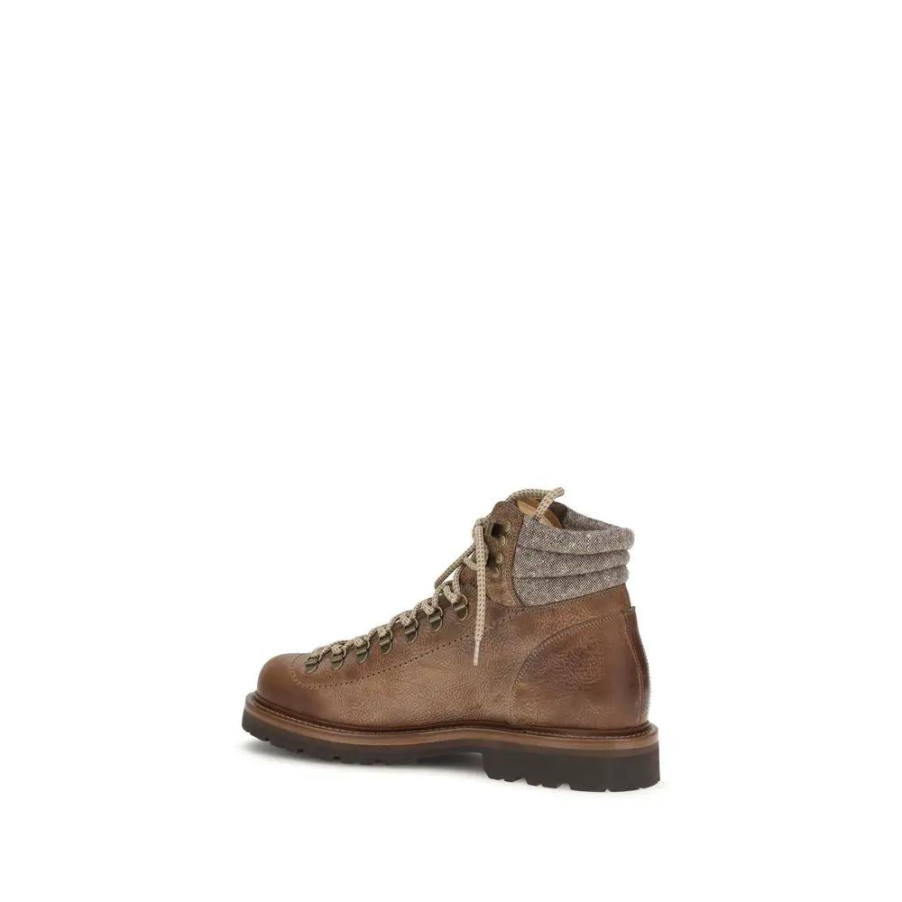 Brunello Cucinelli Brunello Cucinelli Brown Calf Leather Bos Taurus Lace-Up Boots