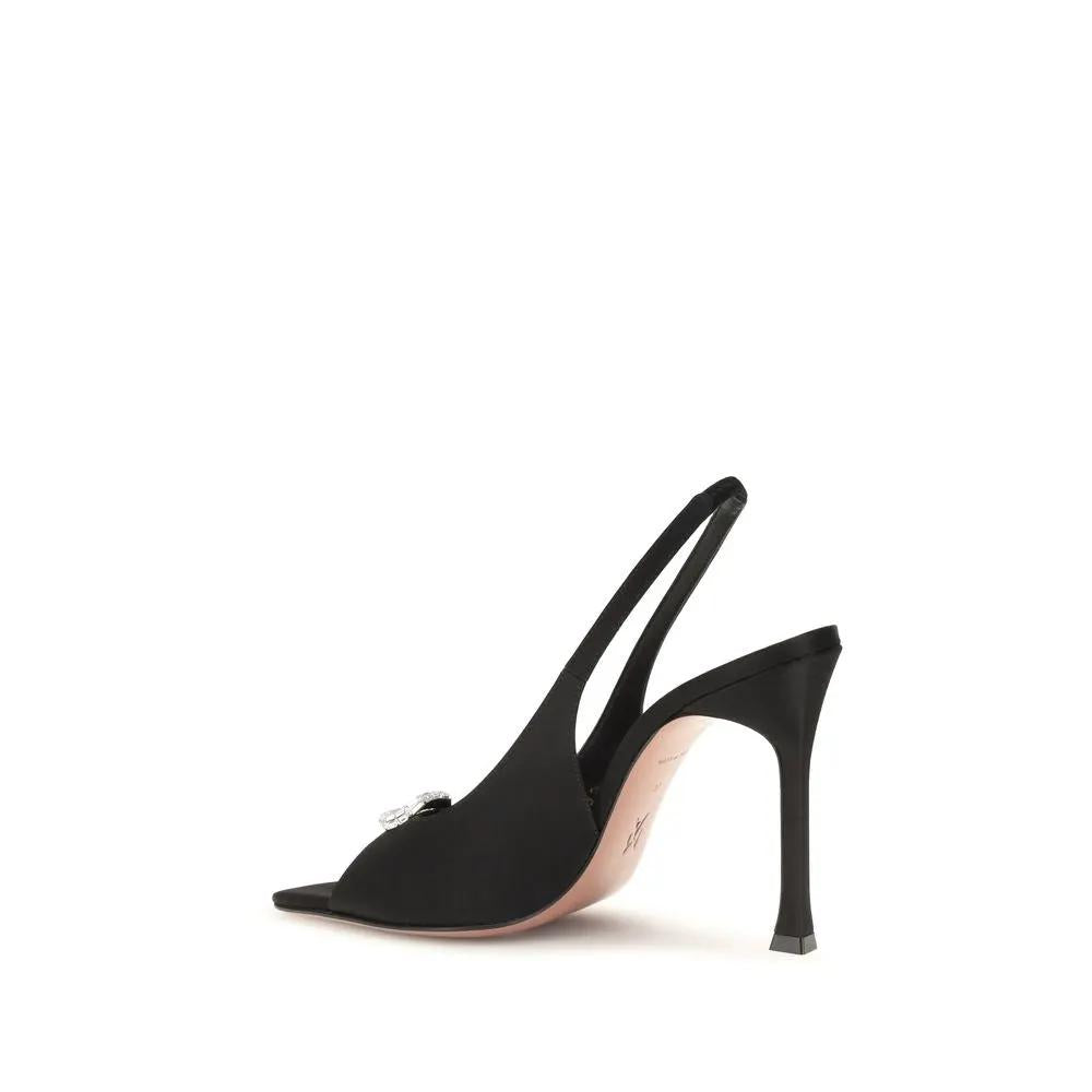 Amina Muaddi Black Satin Stiletto Heel Sandals