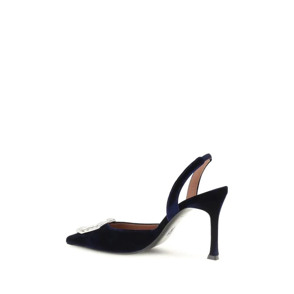 Amina Muaddi Blue Velvet High Heel Pumps