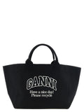 Ganni Ganni Black Recycled Cotton Tote Bag