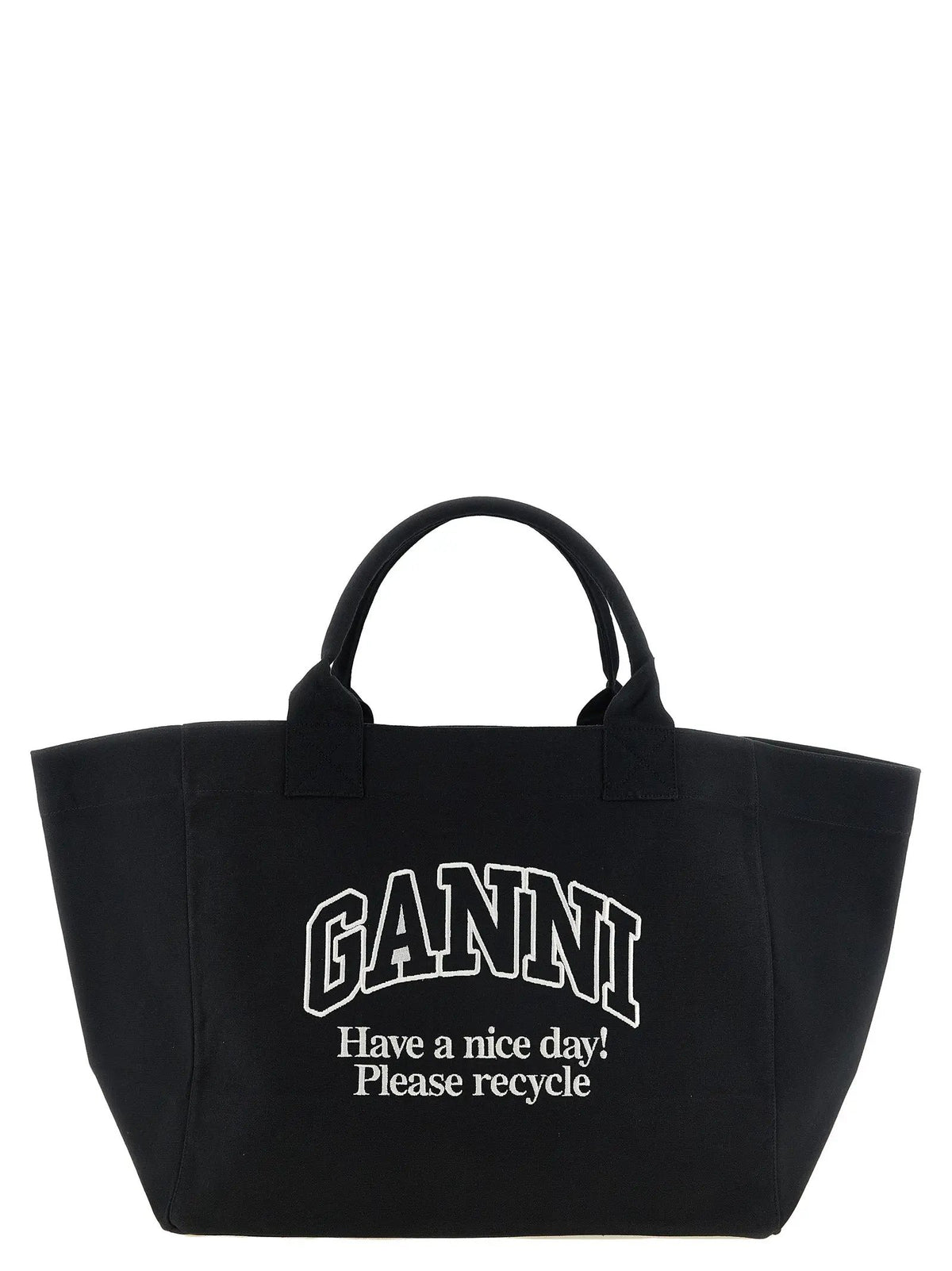 Ganni Ganni Black Recycled Cotton Tote Bag
