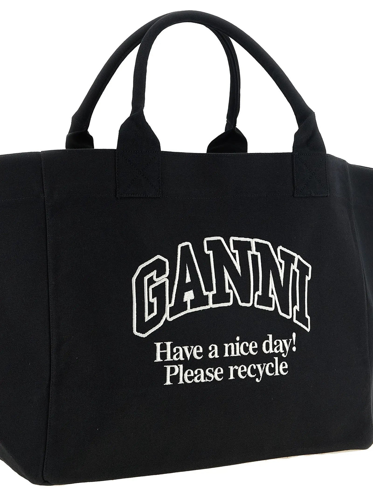 Ganni Ganni Black Recycled Cotton Tote Bag