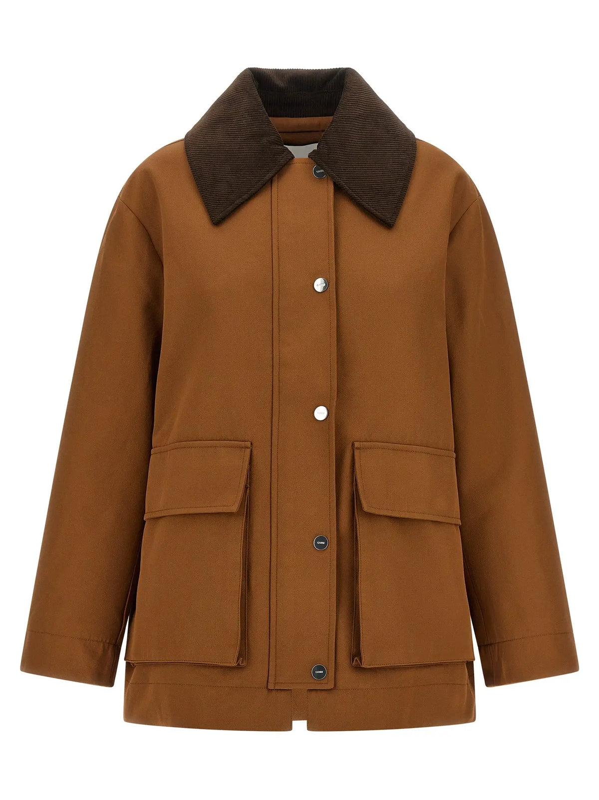 Ganni Ganni Brown Recycled Polyester Full-Length Jacket
