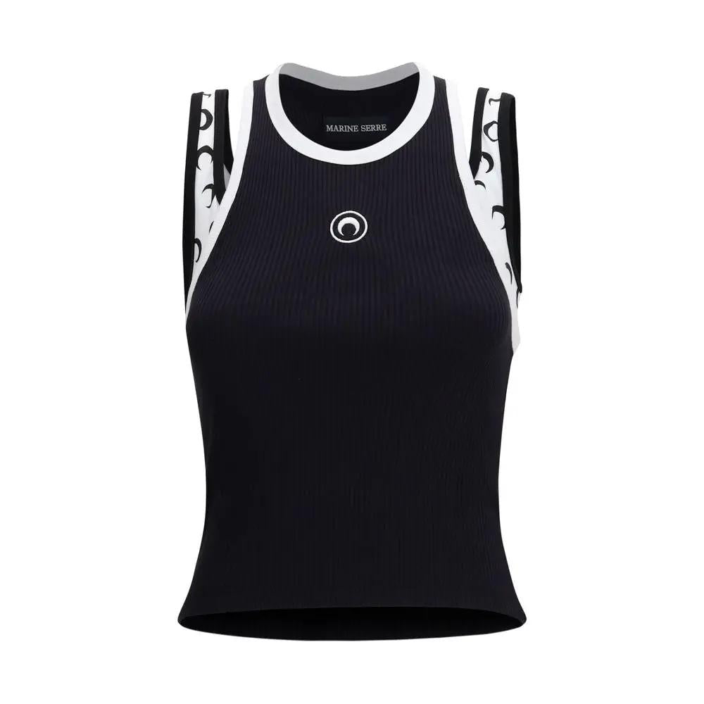 Marine Serre Black Organic Cotton Sleeveles T-Shirt