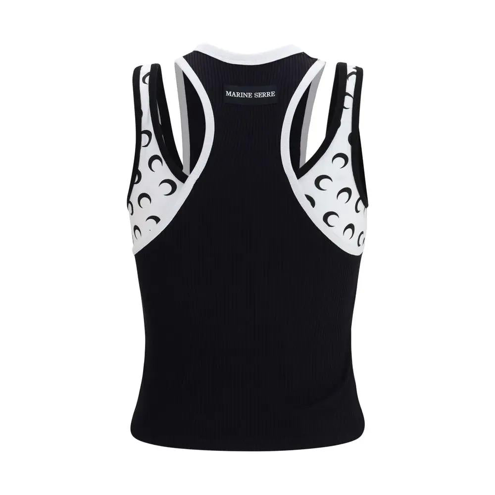 Marine Serre Black Organic Cotton Sleeveles T-Shirt