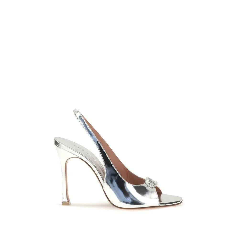 Amina Muaddi Amina Muaddi Silver Calf Leather Bos Taurus Sandals