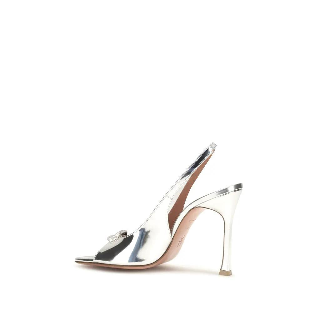 Amina Muaddi Amina Muaddi Silver Calf Leather Bos Taurus Sandals