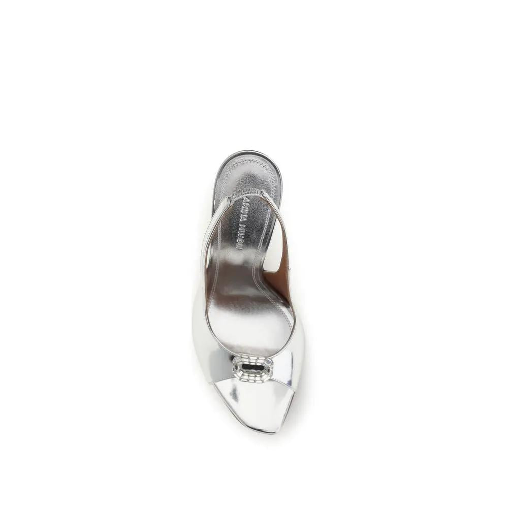 Amina Muaddi Amina Muaddi Silver Calf Leather Bos Taurus Sandals