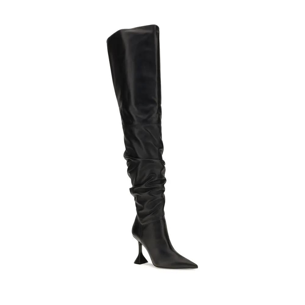 Amina Muaddi Amina Muaddi Black Calf Leather Bos Taurus Over The Knee