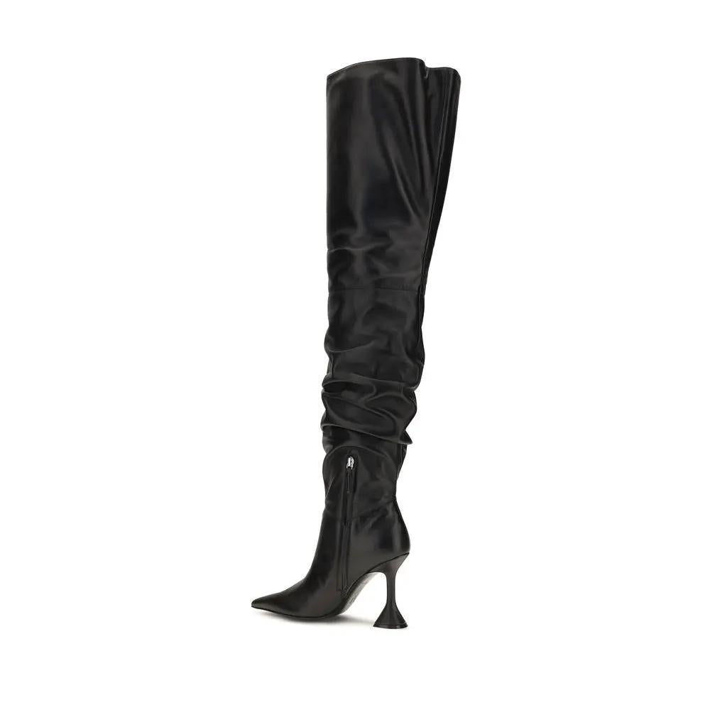 Amina Muaddi Black Calf Leather Bos Taurus Over The Knee