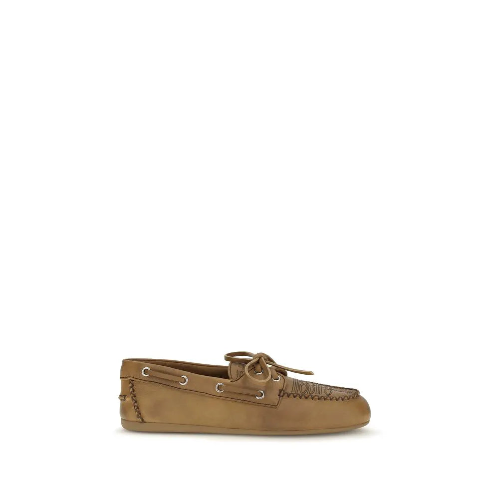 Miu Miu Miu Miu Beige Calf Leather Bos Taurus Slip-On Loafers