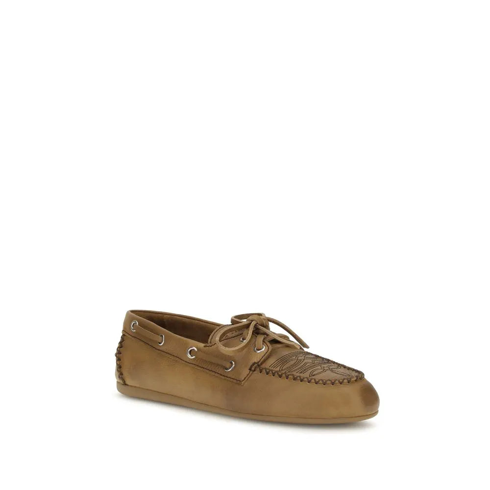 Miu Miu Miu Miu Beige Calf Leather Bos Taurus Slip-On Loafers
