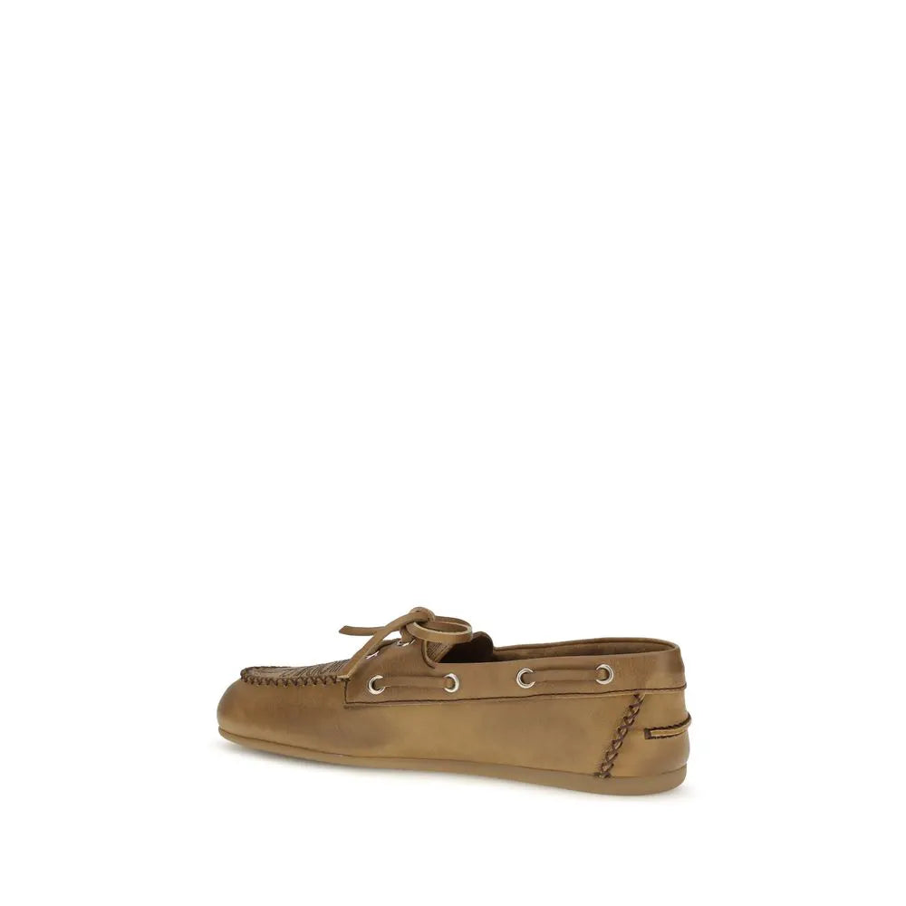 Miu Miu Miu Miu Beige Calf Leather Bos Taurus Slip-On Loafers