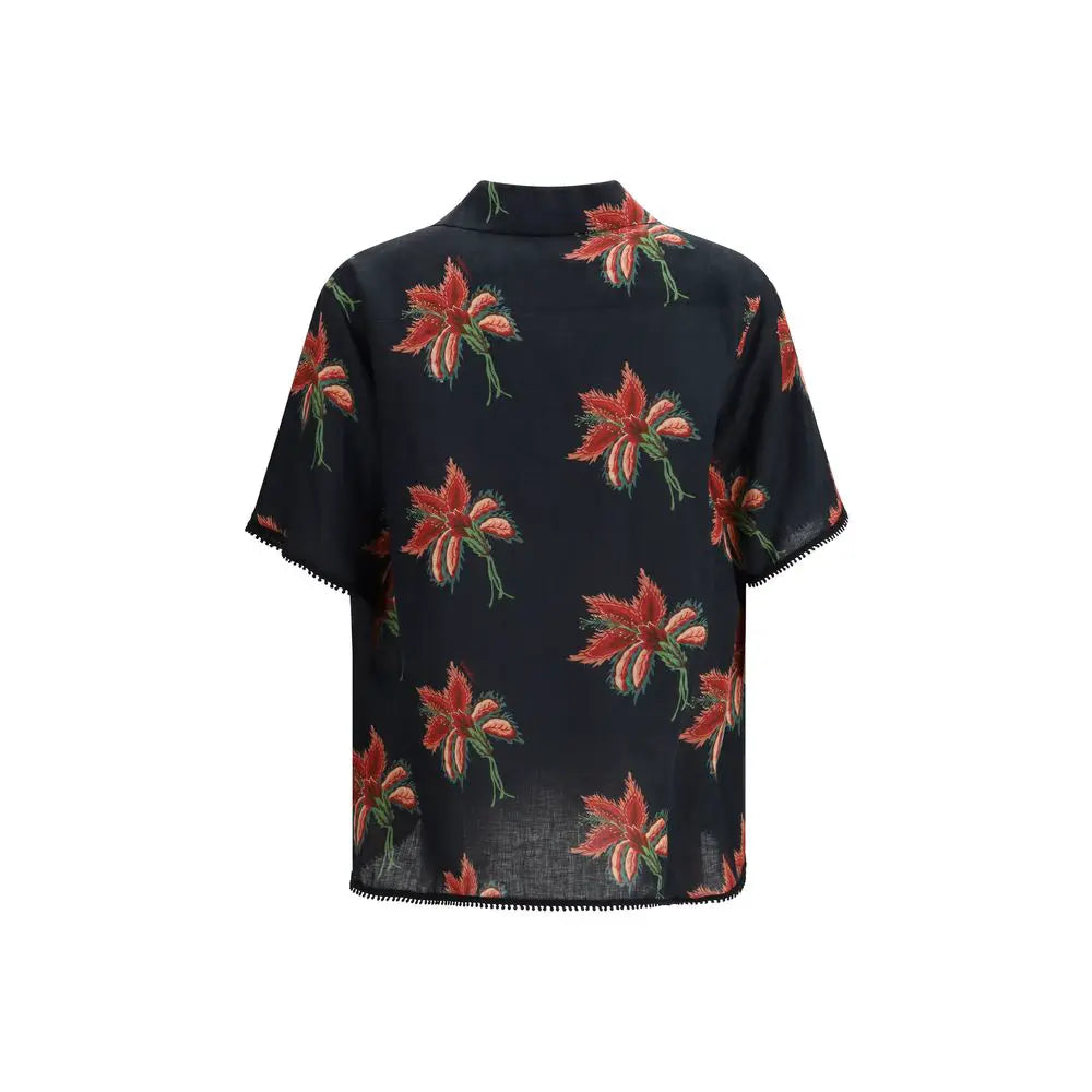 Valentino Garavani Valentino Garavani Black Linen Pattern Shirt