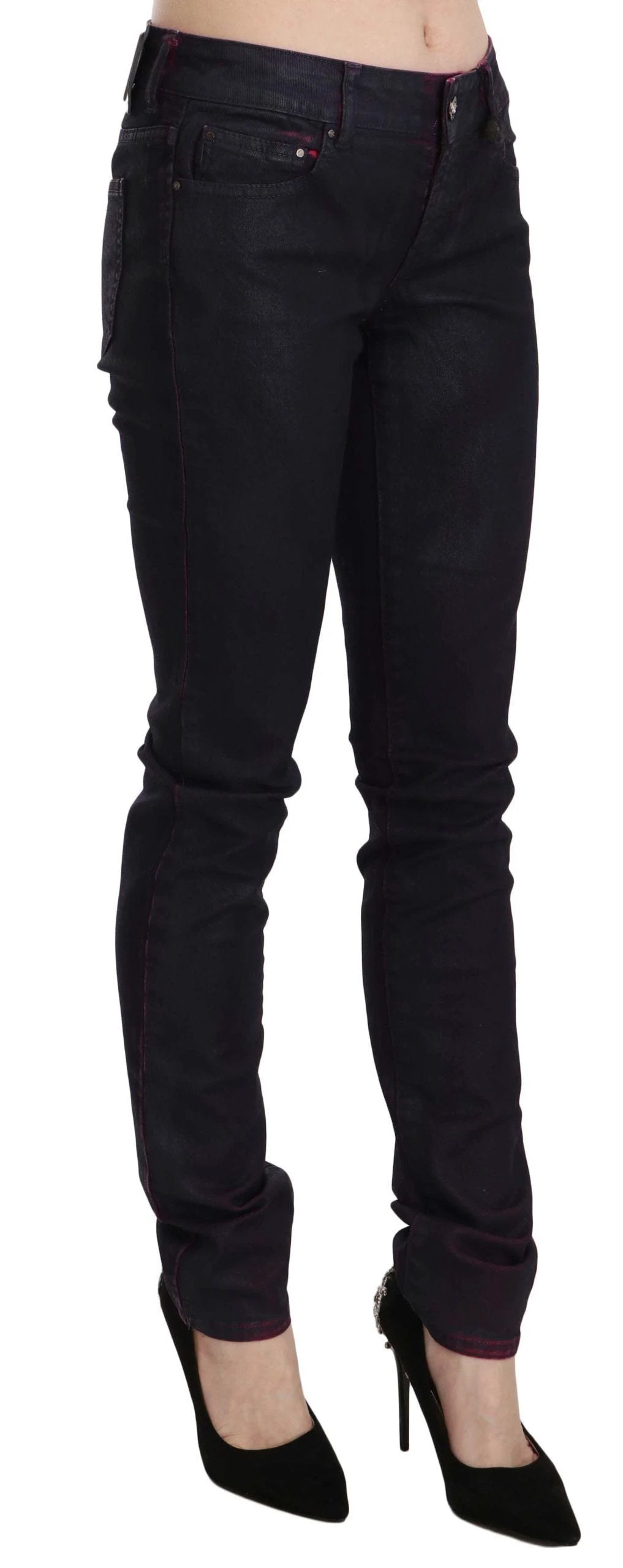 Just Cavalli Black Cotton Low Waist Skinny Denim Pants by Just Cavalli