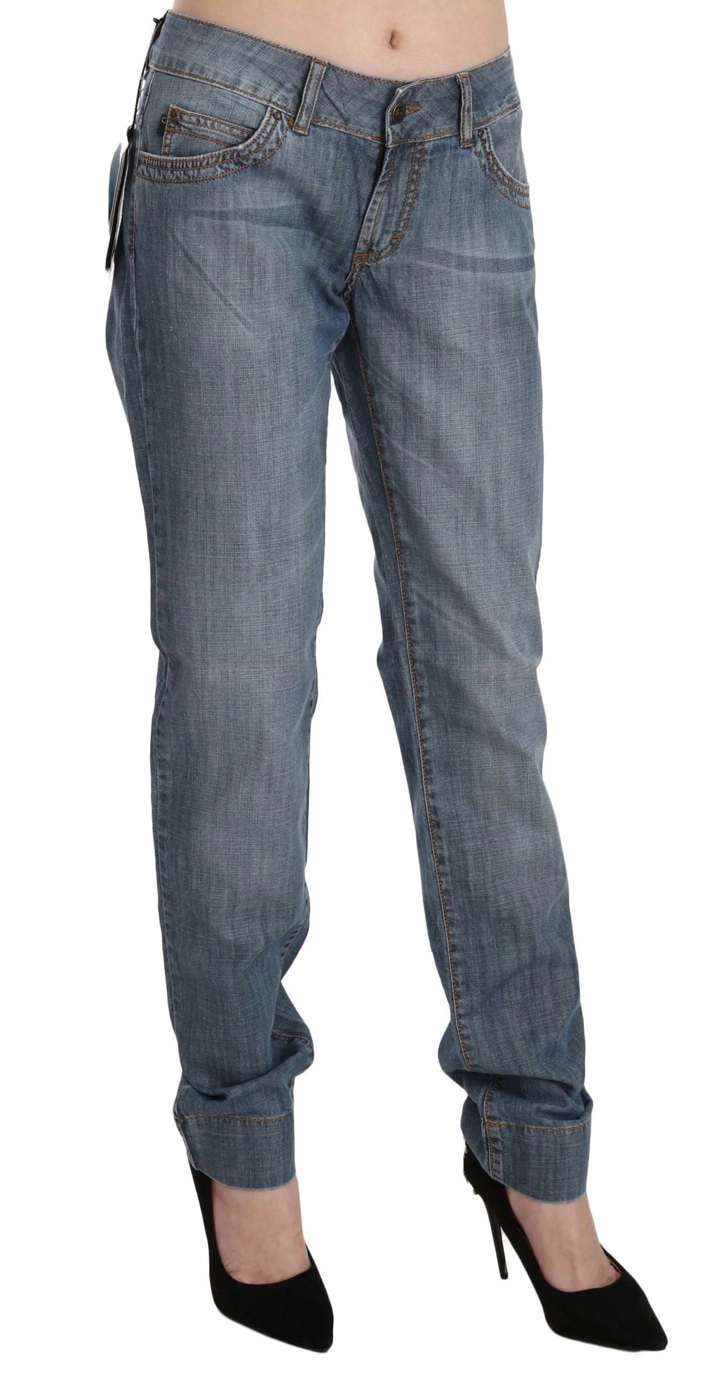 Just Cavalli Blue Washed Cotton Low Waist Slim Fit Denim Pants by Just Cavalli