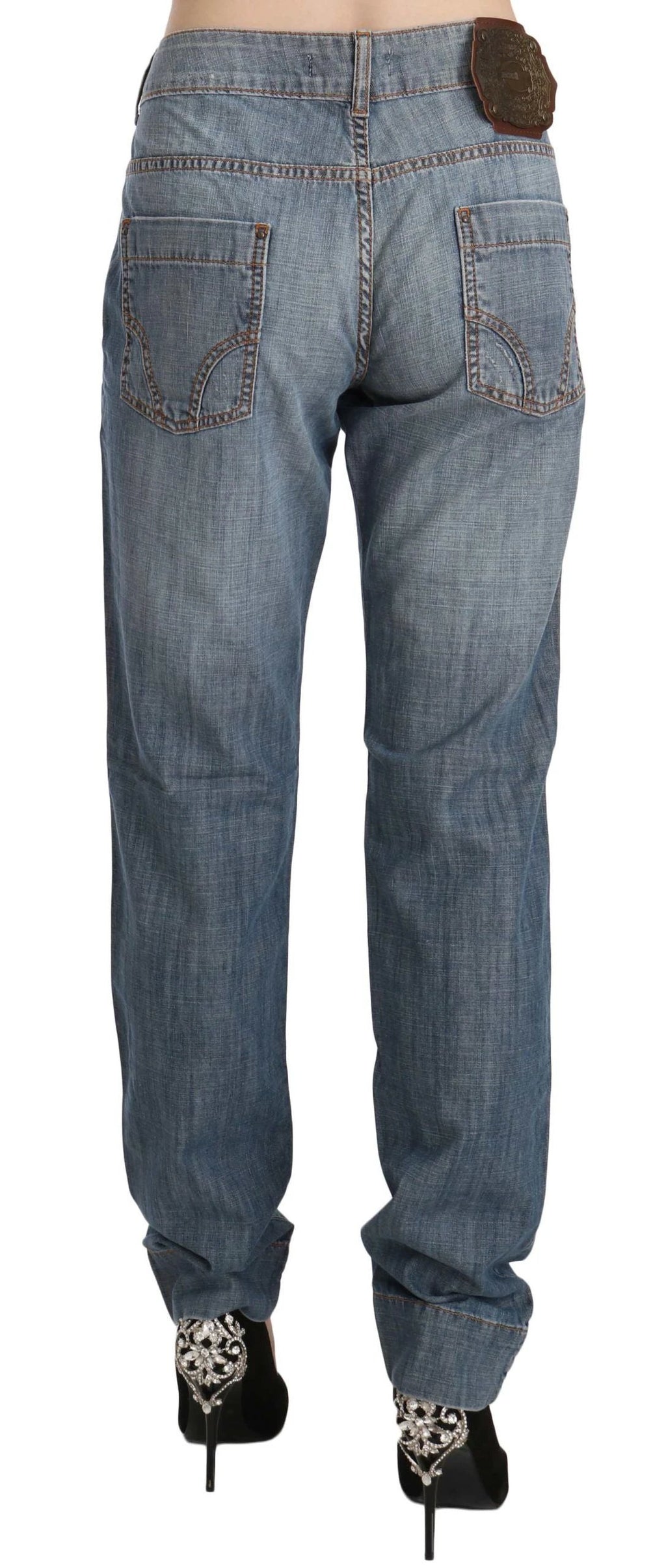 Just Cavalli Blue Washed Cotton Low Waist Slim Fit Denim Pants by Just Cavalli