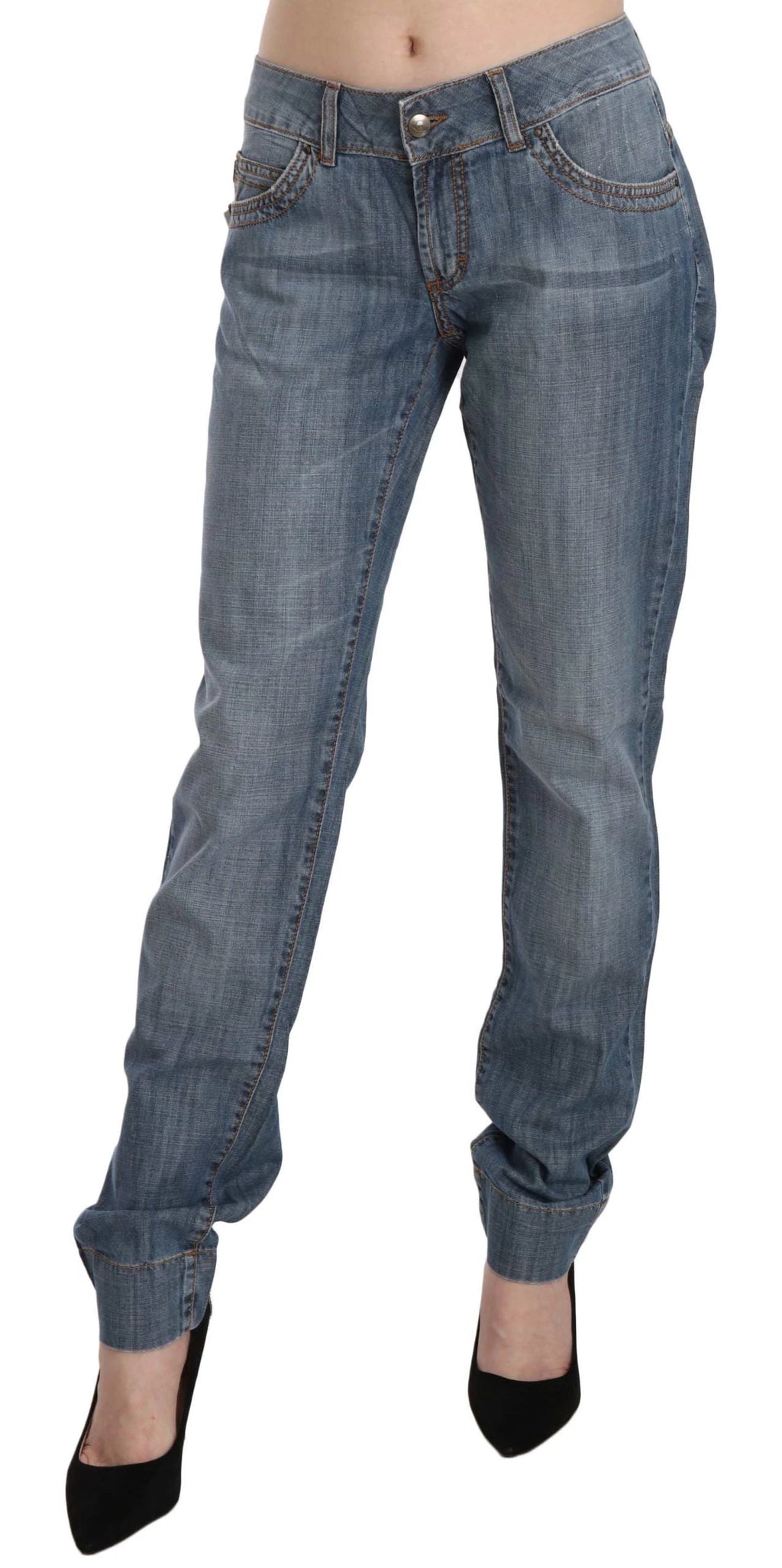 Just Cavalli Blue Washed Cotton Low Waist Slim Fit Denim Pants by Just Cavalli