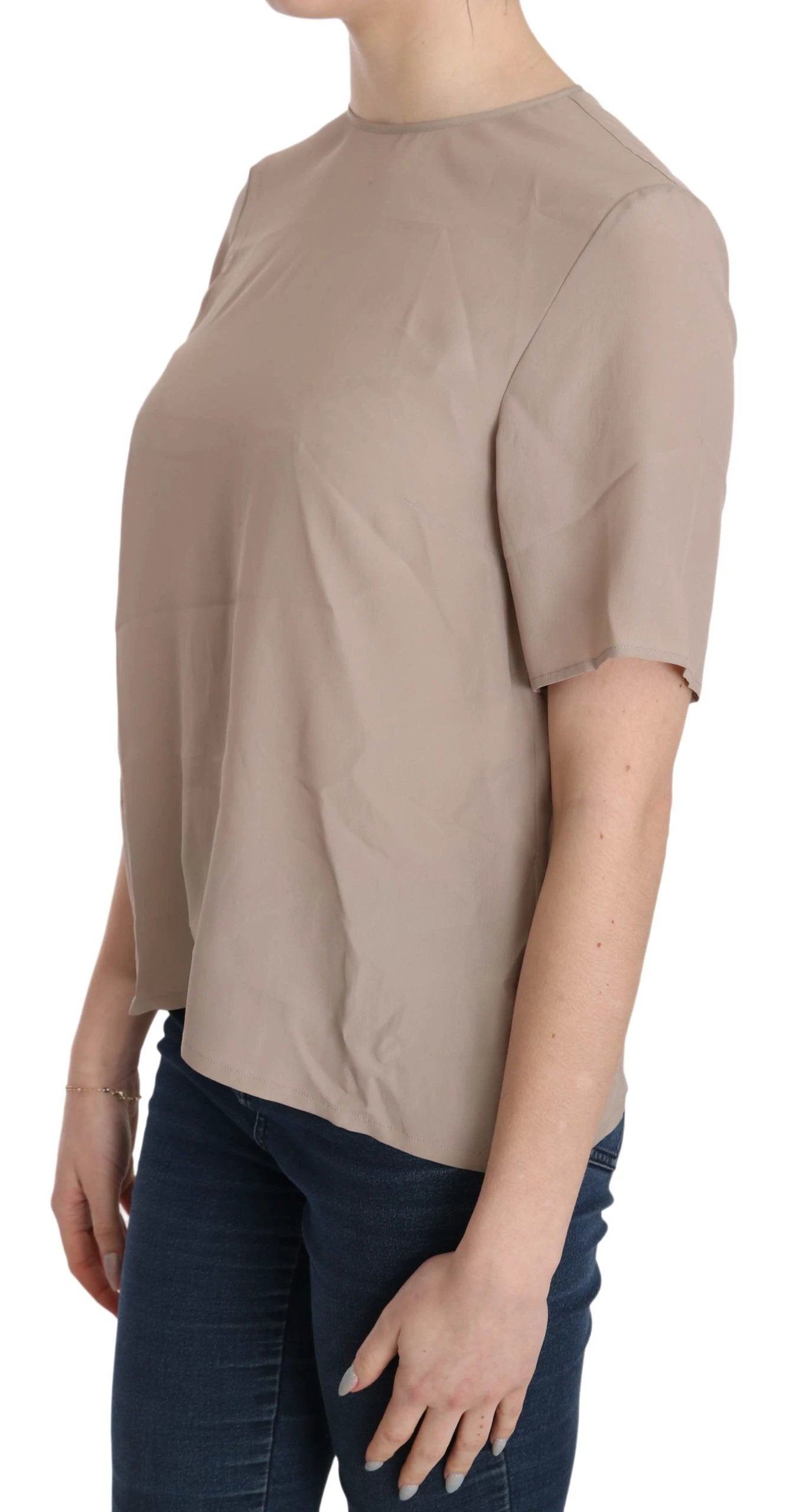 Dolce & Gabbana Beige Crew Neck Short Sleeve Blouse by Dolce & Gabbana