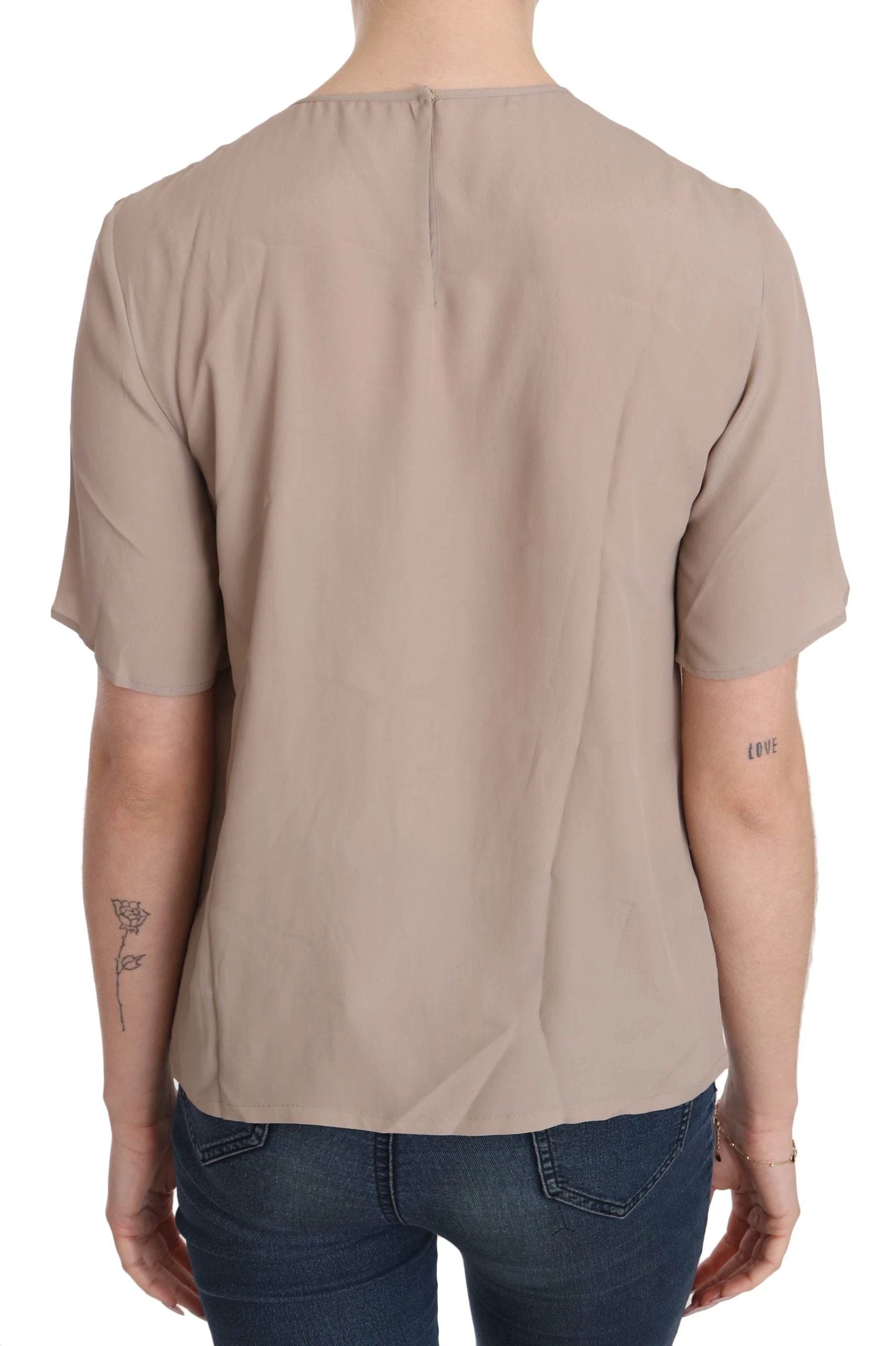 Dolce & Gabbana Beige Crew Neck Short Sleeve Blouse by Dolce & Gabbana