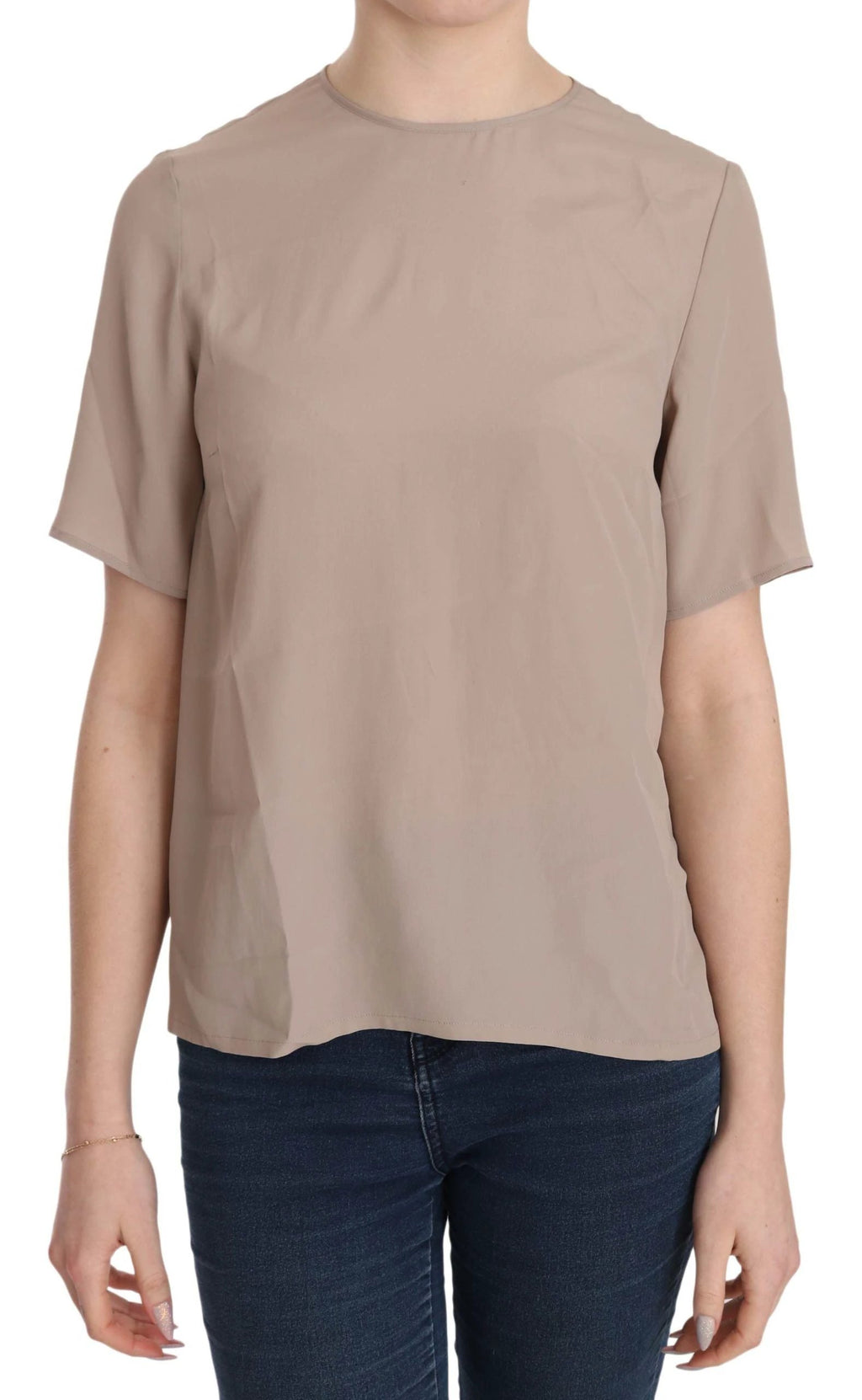Dolce & Gabbana Beige Crew Neck Short Sleeve Blouse by Dolce & Gabbana