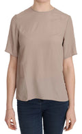 Dolce & Gabbana Beige Crew Neck Short Sleeve Blouse by Dolce & Gabbana