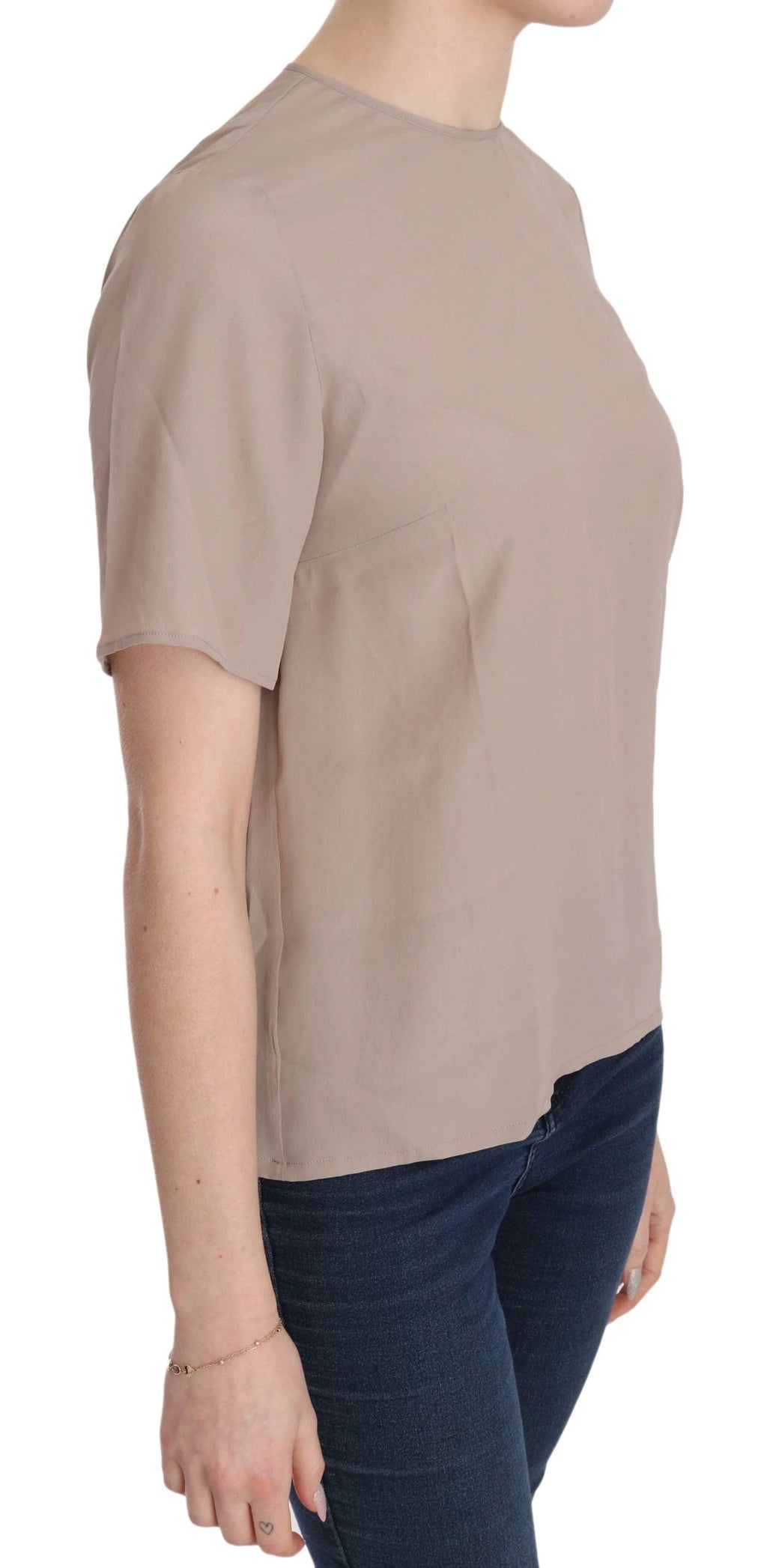 Dolce & Gabbana Beige Crew Neck Short Sleeve Blouse by Dolce & Gabbana