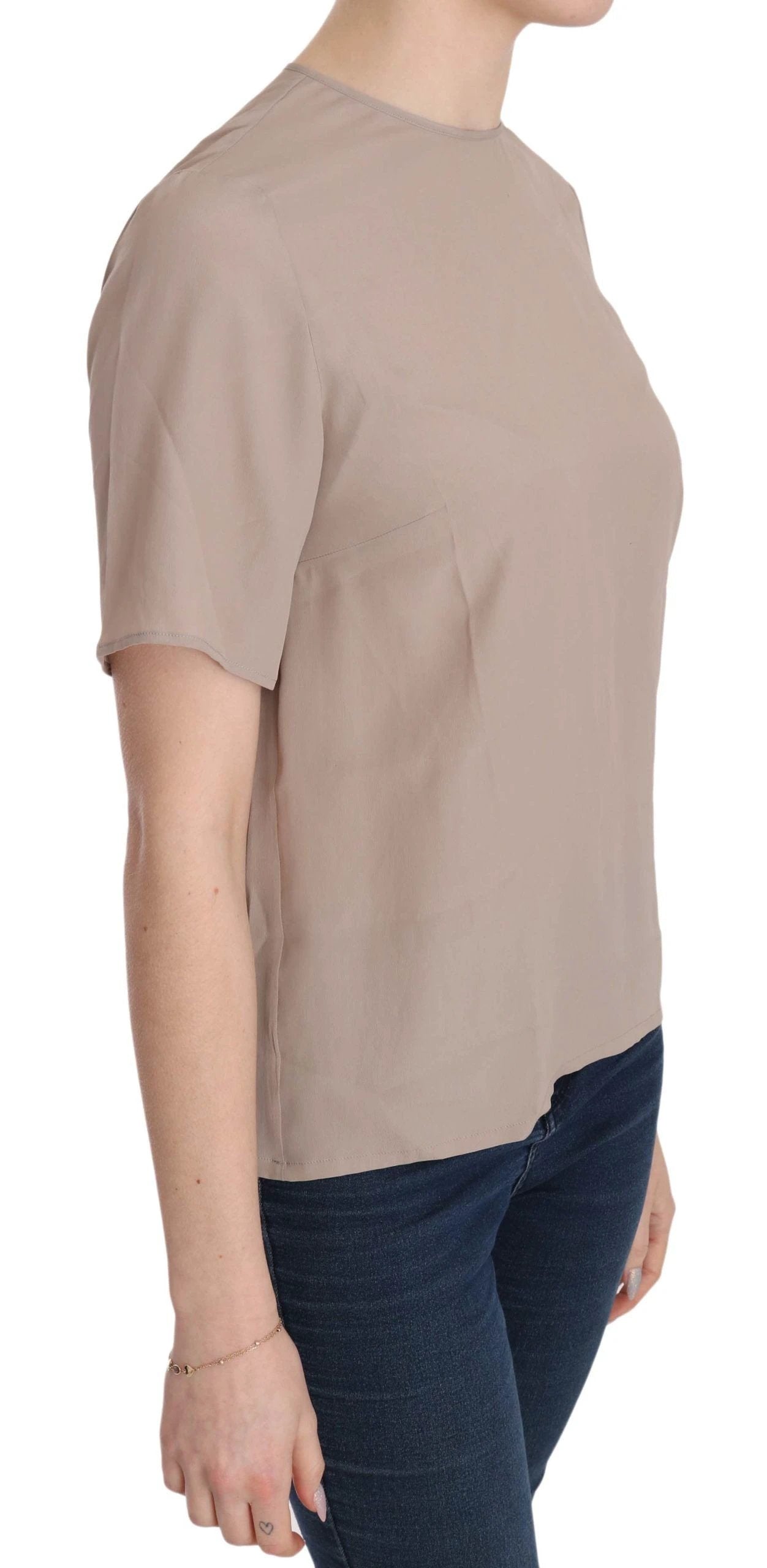 Dolce & Gabbana Beige Crew Neck Short Sleeve Blouse by Dolce & Gabbana