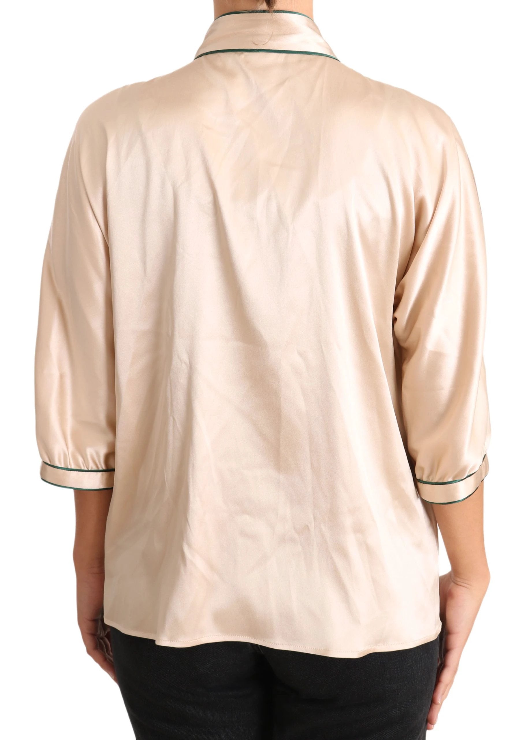Dolce & Gabbana Beige Ribbon Silk Stretch Top Blouse by Dolce & Gabbana