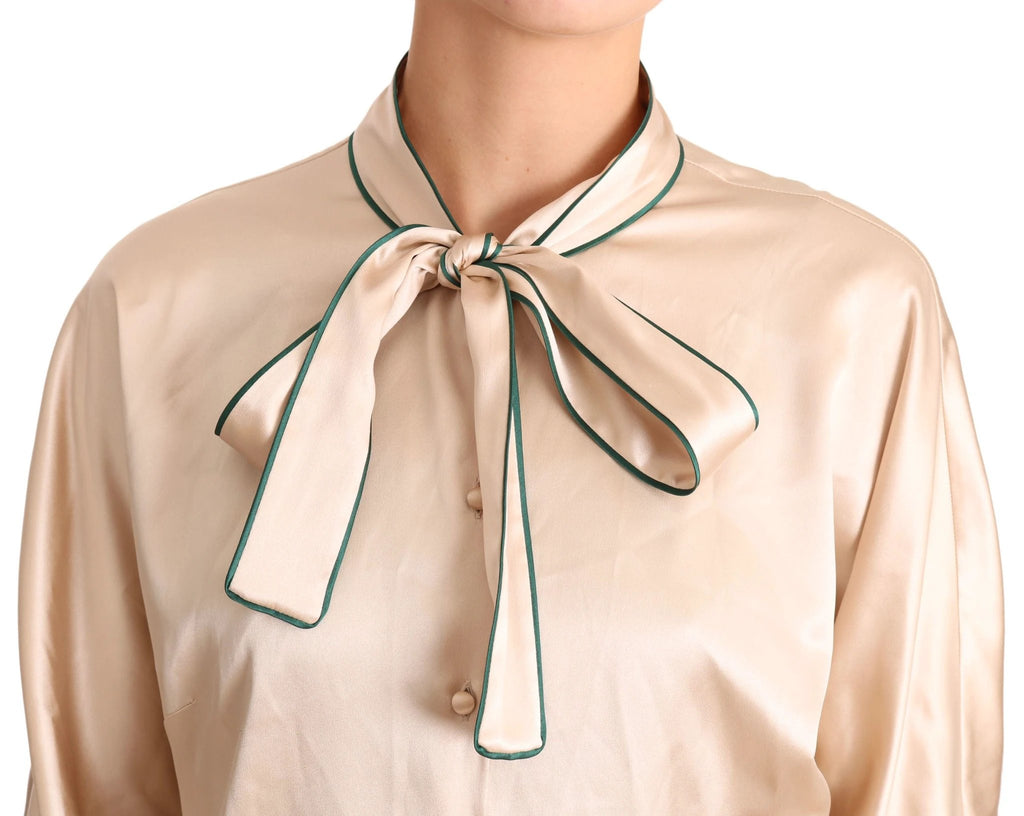 Dolce & Gabbana Beige Ribbon Silk Stretch Top Blouse by Dolce & Gabbana