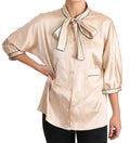 Dolce & Gabbana Beige Ribbon Silk Stretch Top Blouse by Dolce & Gabbana